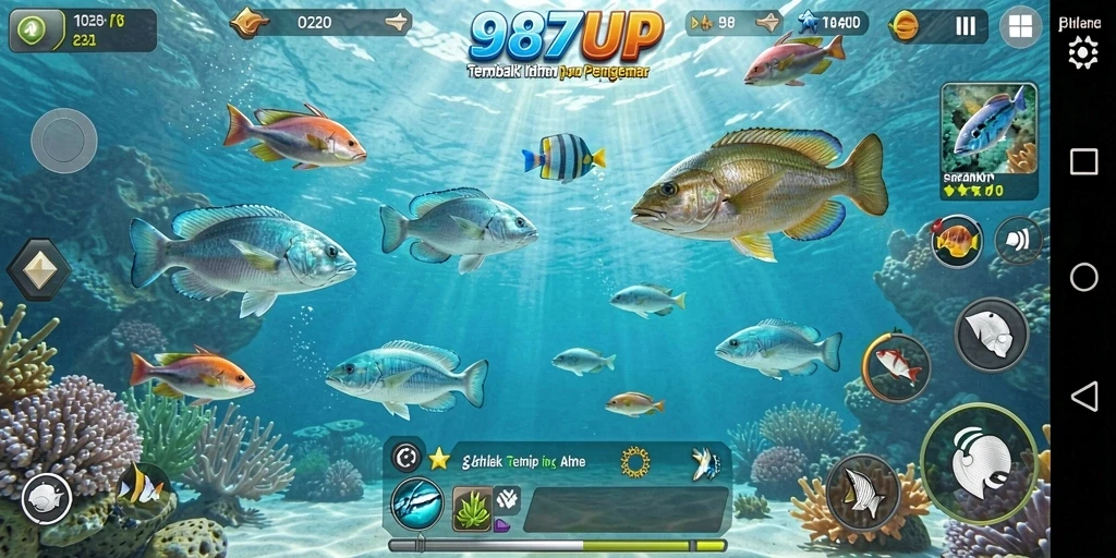 Screenshot gameplay 987UP menampilkan aksi menembak ikan yang seru.