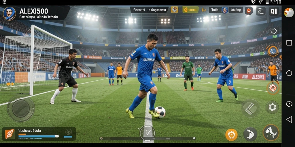 Screenshot ALEXIS500 menampilkan aksi pertandingan sepak bola yang mendebarkan.