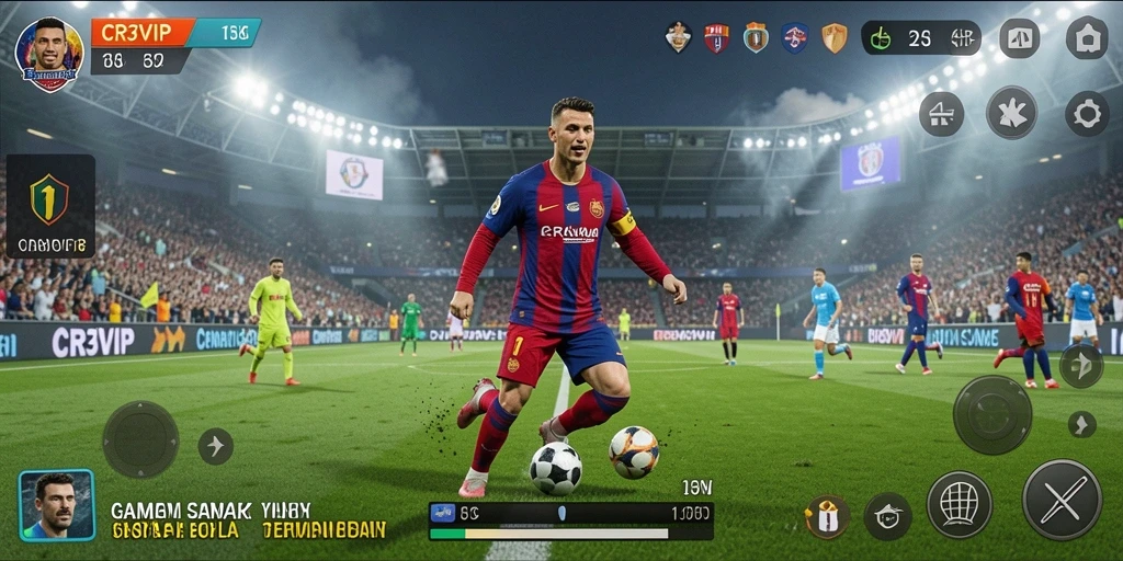 Screenshot utama CR7VIP menampilkan aksi seru dalam permainan sepak bola.