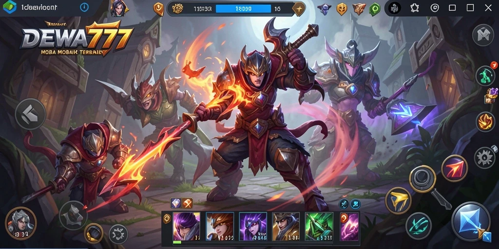 Tampilan gameplay MOBA DEWA777 dengan aksi seru dan karakter unik.
