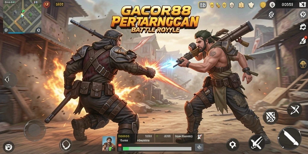Screenshot gameplay GACOR88 menampilkan aksi seru dalam pertarungan Battle Royale.