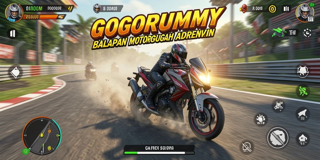 Screenshot GOGORUMMY menampilkan aksi balap motor yang intens dan grafik yang memukau.
