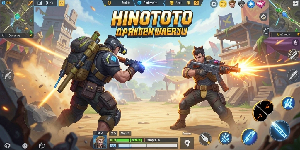 Screenshot gameplay HINOTOTO penuh aksi dalam arena Battle Royale.