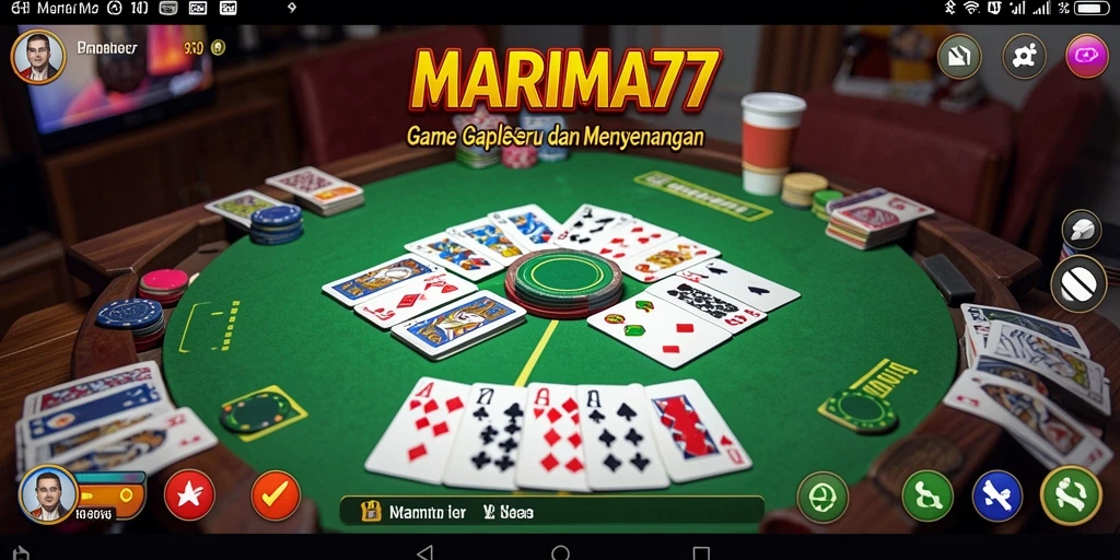 Screenshot gameplay MARIMA77 menampilkan suasana permainan Gaple yang seru.