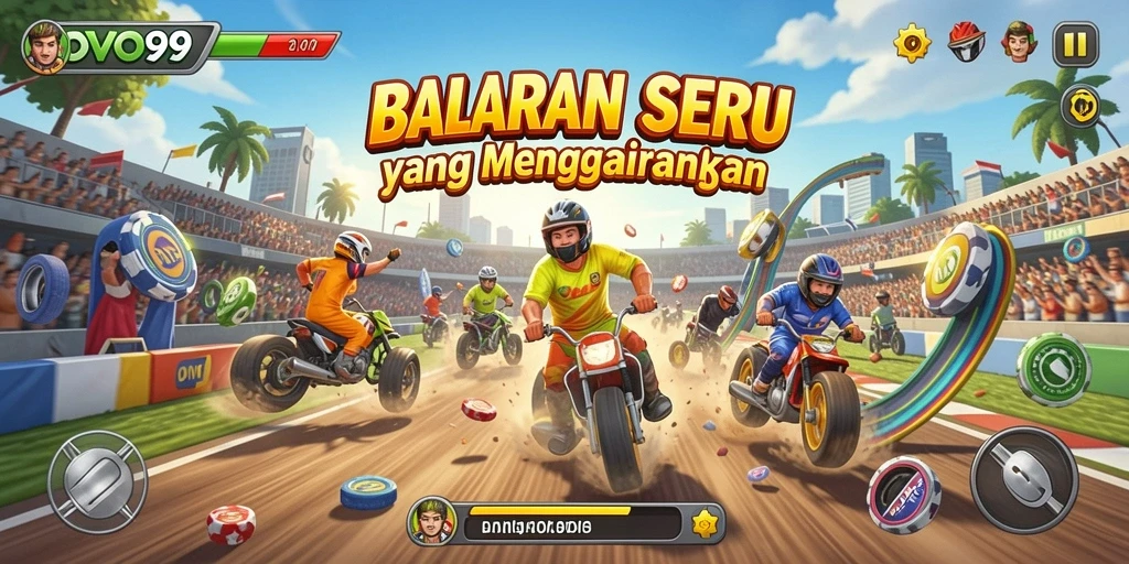 Gameplay OVO99 menampilkan balapan cepat dan seru di berbagai lintasan.