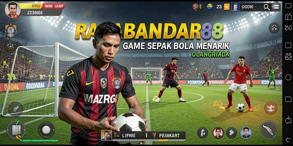 Screenshot gameplay RAJABANDAR88 menampilkan aksi sepak bola yang mendebarkan.