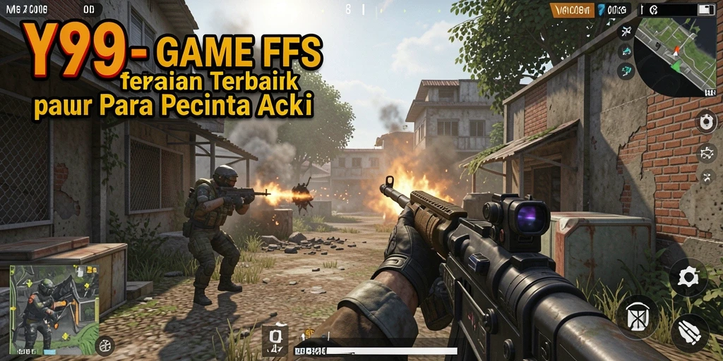 Screenshot Y89 menampilkan aksi tembak menembak yang intens.